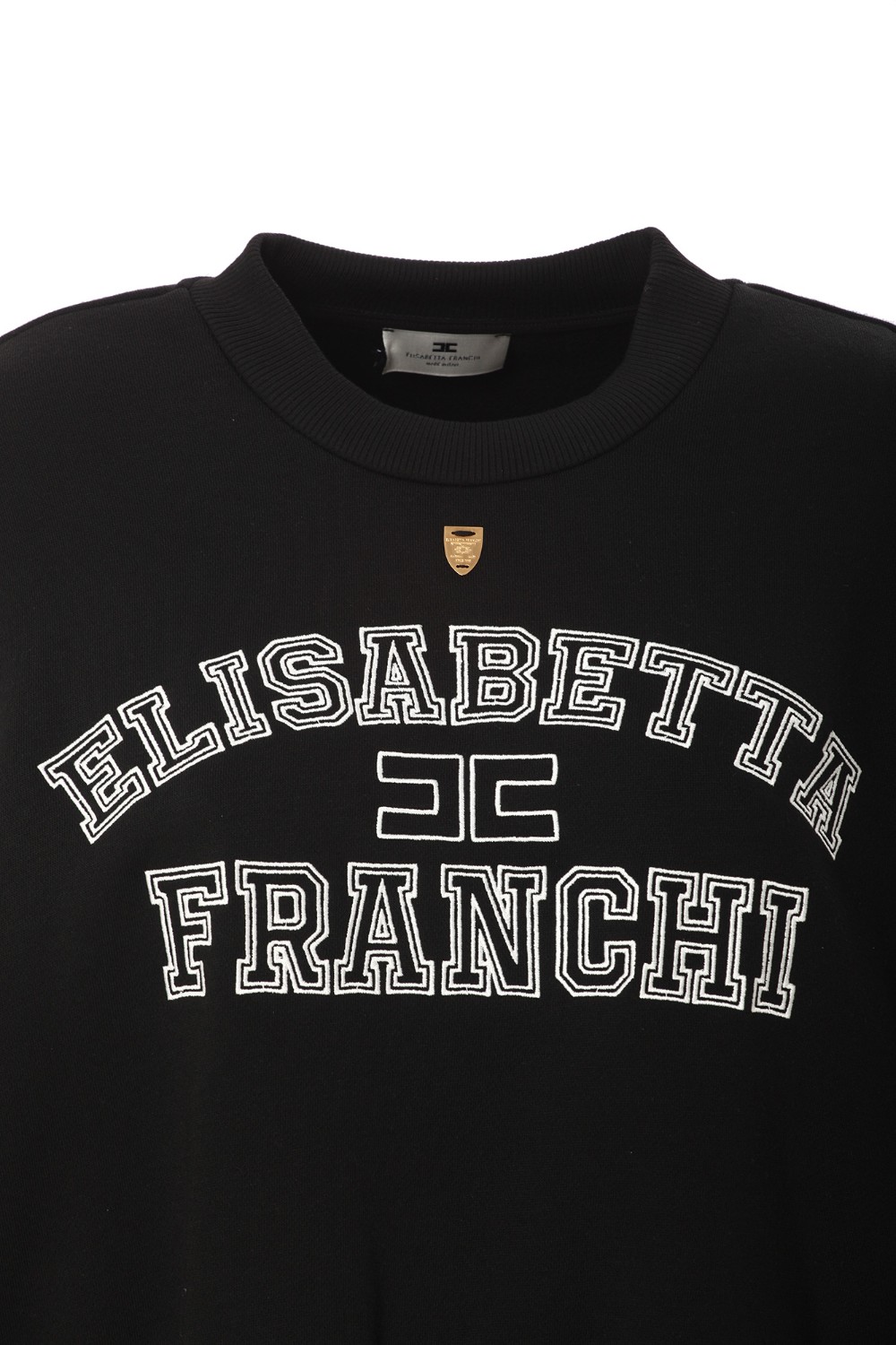 shop ELISABETTA FRANCHI  Maglia: Elisabetta Franchi felpa cropped in misto cotone con logo college.
Felpa girocollo con stampa logo stile college in contrasto colore e placca logo in metallo dorato.
Composizione: 41% Cotone, 38% Poliestere, 21% Viscosa.
Vestibilità: Over.
Made in Italy.. MD00346E2-110 number 3986327